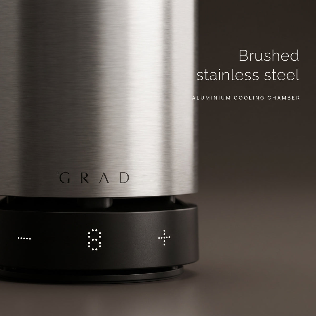 Brushed stainless steel finish detail on the GRAD No.1 Steel Series wine cooler